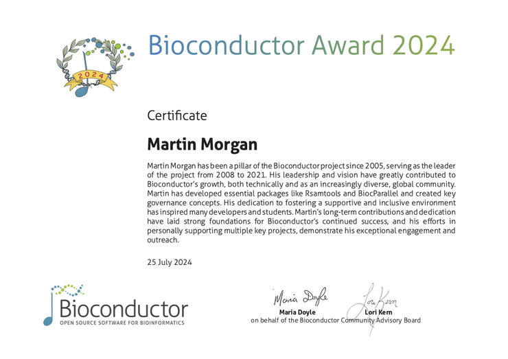 Award certificate for Martin Morgan