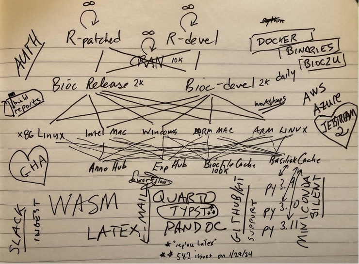 Hand-drawn diagram showing the technical core infrastructure of Bioconductor
