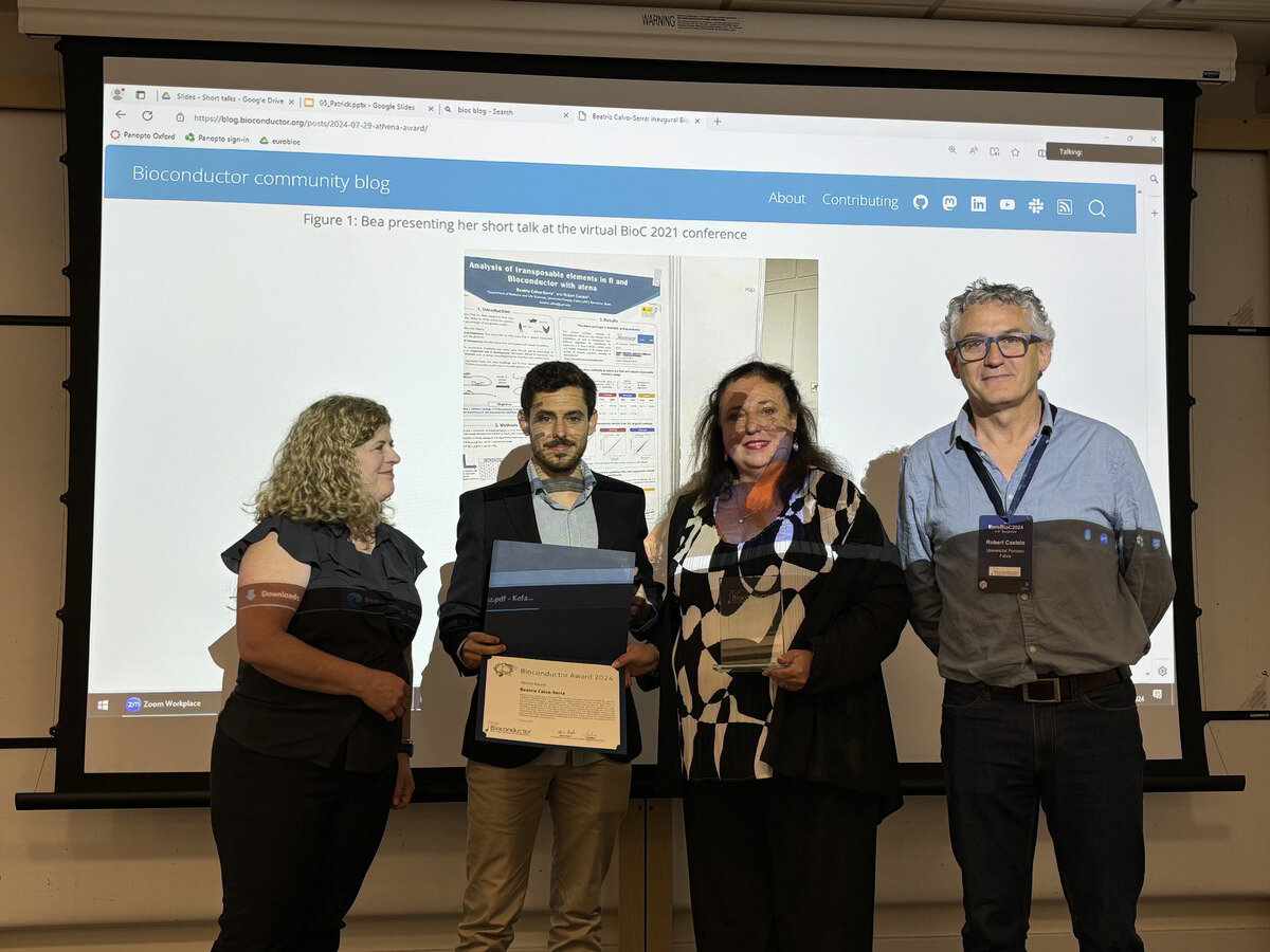 Aedin Culhane, Bea's brother, Bea's mother and Robert Castelo, at the Athena award presentation at EuroBioC2024